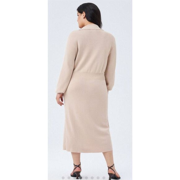 Cider Curve Beige Knit Dress, V Neck, Front Split, Long Sleeve, NWT, 1XL - Picture 3 of 4